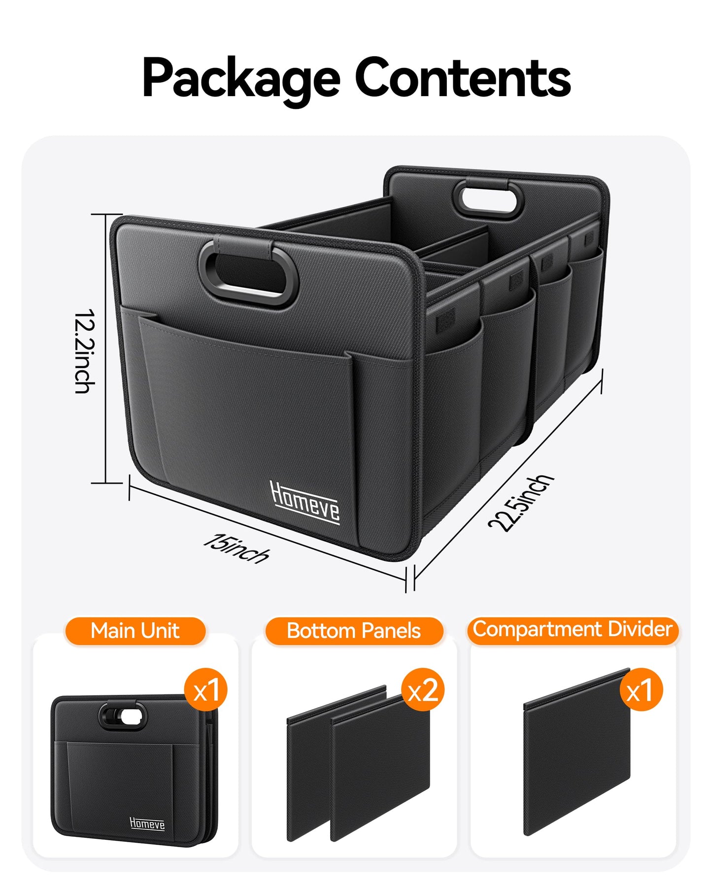 Homeve Collapsible Car Storage Organizer with Handles