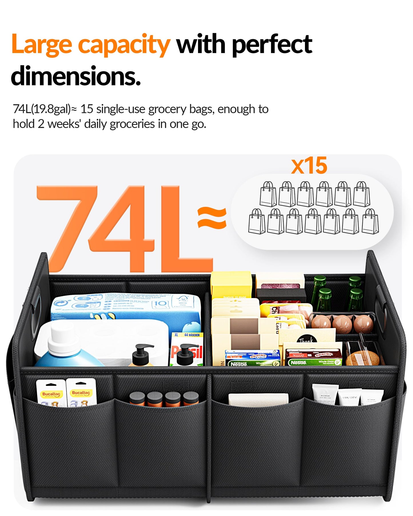 Homeve Collapsible Car Storage Organizer with Handles