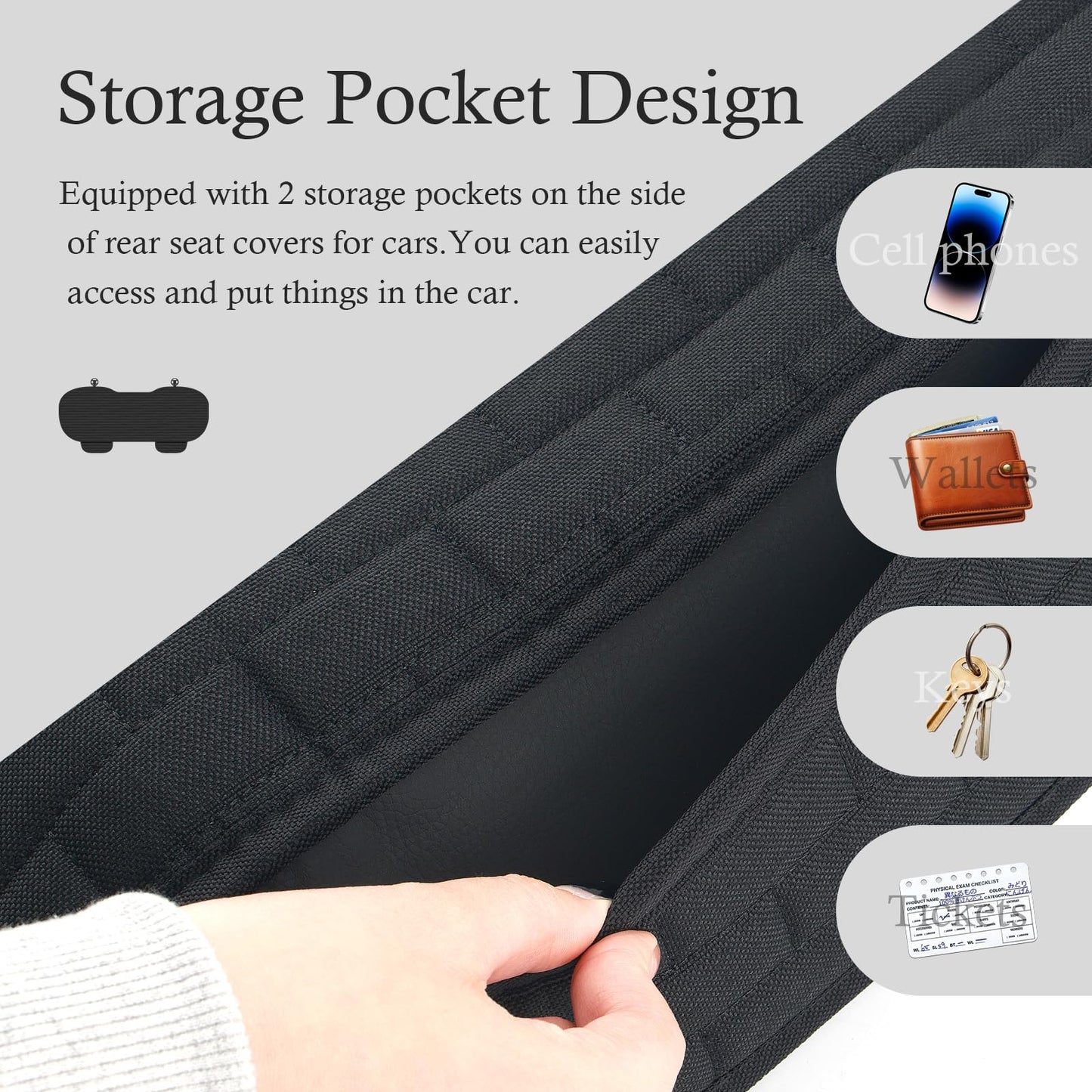 Universal Rear Bench Seat Cover with Storage Pockets
